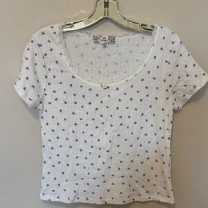 Pink Republic White Patterned Lace Trim Tee